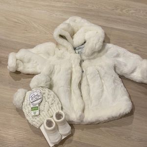Baby girl fake fur winter coat & hat set